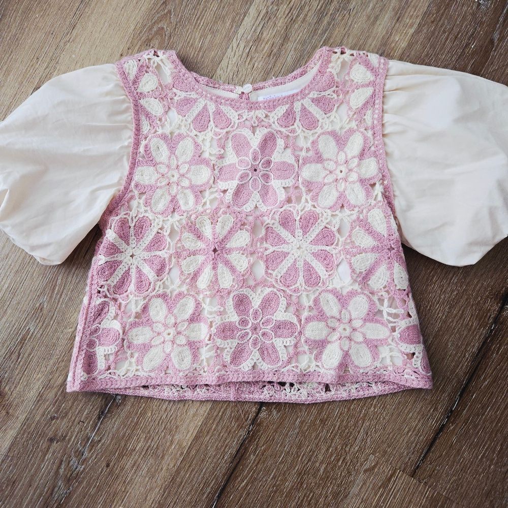 Elegant Pink Floral Lace Blouse